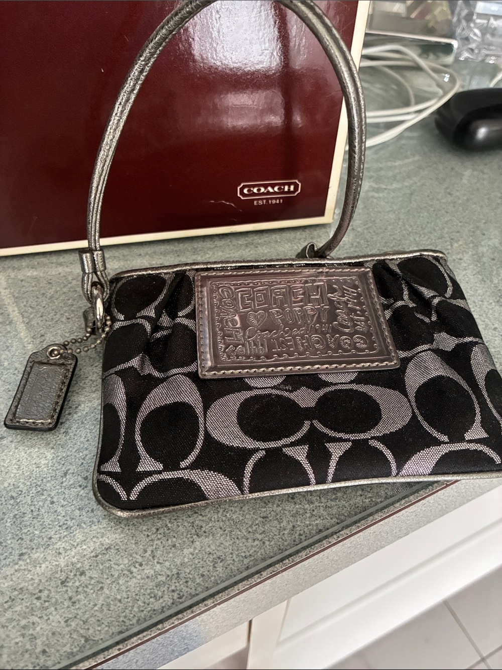 COACH Black and Silver Signature Wristlet